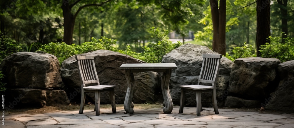 Table and chairs made of stone placed outside in the park