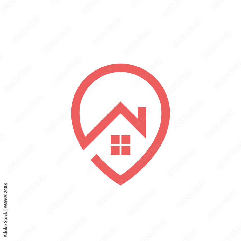 Home place logo - house with window and chimney and address symbol Home place logo - house with window and chimney and address symbol