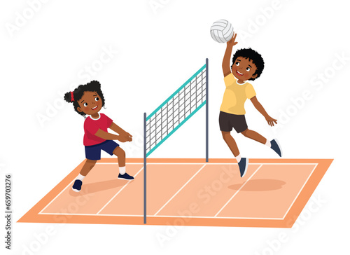 Happy little African kids playing volleyball