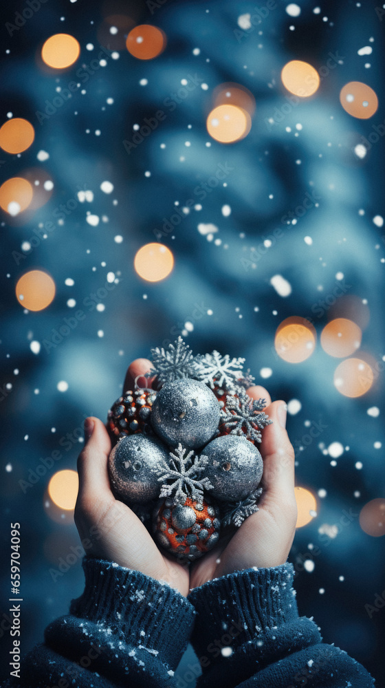Woman hands holding christmas tree in snow. Woman hands holding christmas tree in snow.