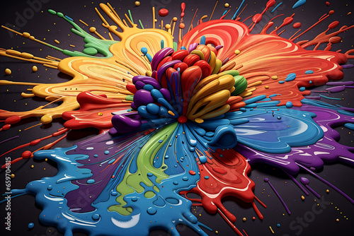 Creative digital picture of 3d liquid paint splash with colors and frozen moment created using ai technology