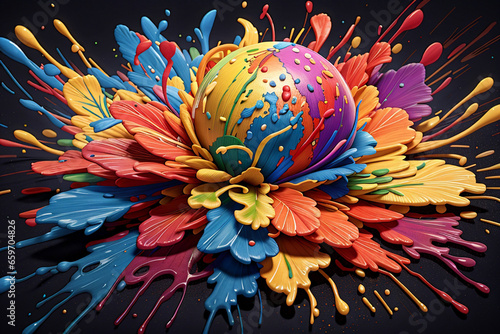 Creative digital picture of 3d liquid paint splash with colors and frozen moment created using ai technology