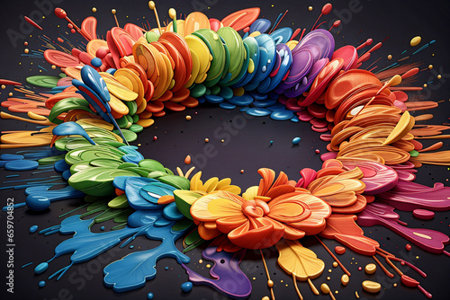Creative digital picture of 3d liquid paint splash with colors and frozen moment created using ai technology