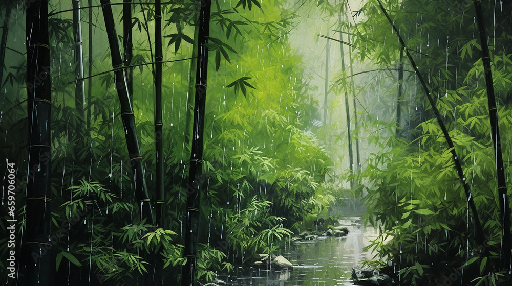 bamboo forest in the morning - obrazy, fototapety, plakaty 