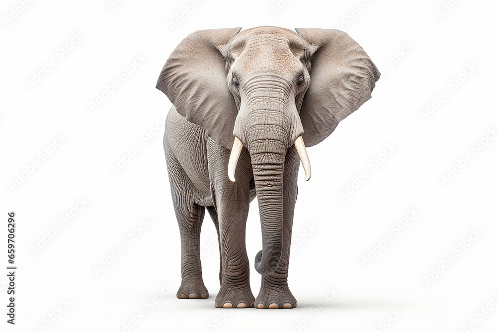 Elephant isolated on a white background. Animal front view portrait.	