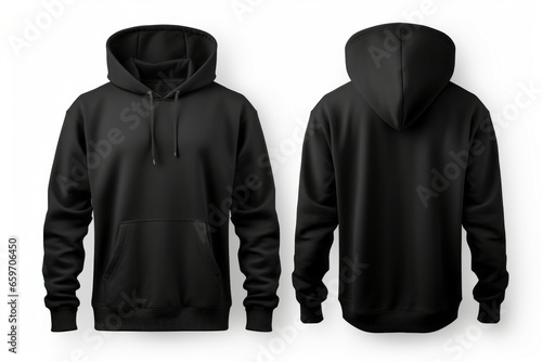 Solid black hoodie mockup for design. Blank with space for text or print, copy space