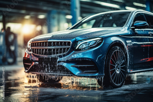 Car washing concept. Background with selective focus and copy space © top images