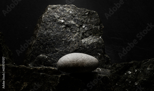 Photography stones on a dark background for a product presentation