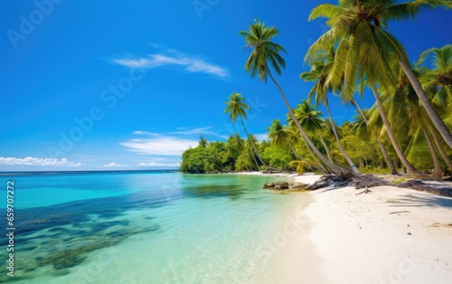 Stunning tropical island beach with palm trees © piai