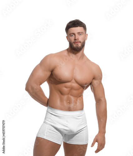 Handsome muscular man isolated on white. Sexy body