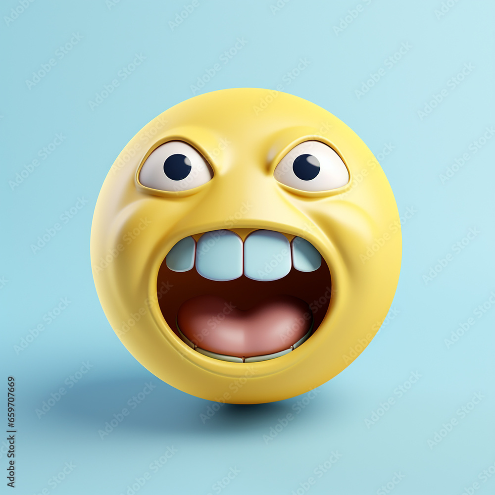 AI . Realistic Yellow Glossy 3d Emotions face happy smile, frustration, shouting. Yellow on the blue background. Vector illustration AI . Realistic Yellow Glossy 3d Emotions face happy smile, frustration, shouting. Yellow on the blue background. Vector illustration