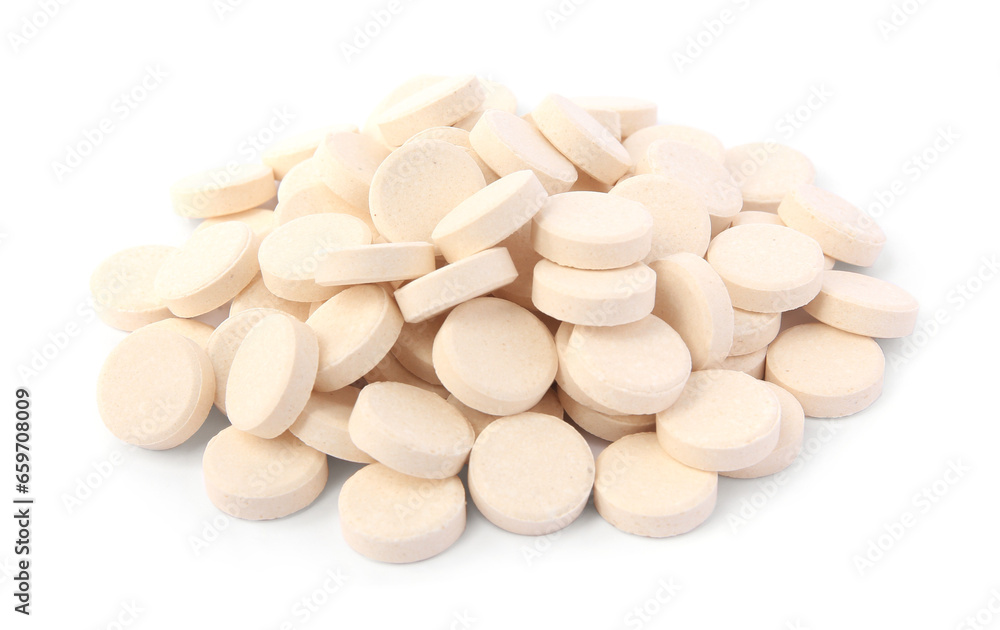 Many vitamins for pets isolated on white Many vitamins for pets isolated on white
