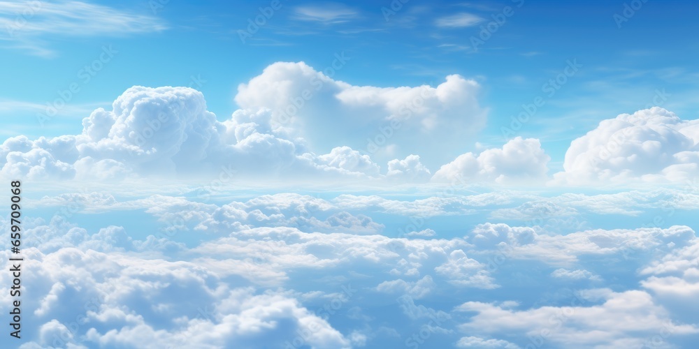 Panoramic view of the sky with fluffy clouds Panoramic view of the sky with fluffy clouds