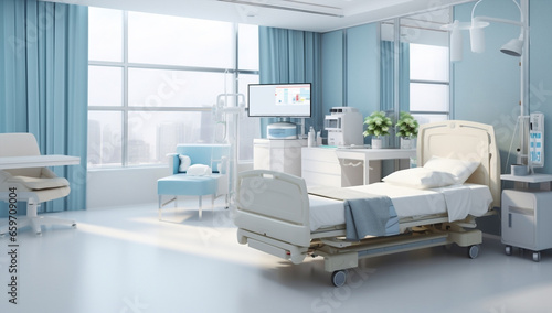 Patient medicine clean care clinical equipment hospital room empty bed disease health