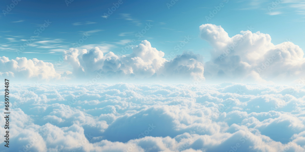 Panoramic view of the sky with fluffy clouds Panoramic view of the sky with fluffy clouds