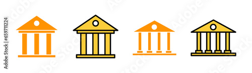 Bank icon set for web and mobile app. Bank sign and symbol, museum, university