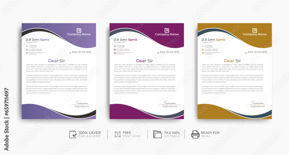 Corporate Letterhead Design Template. It’s made with Adobe Illustrator and easily editable text, logo, color, image, and all layers are properly organized.