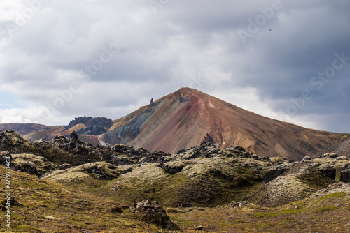 Landmannalaugar, a location in Iceland's Fjallabak Nature Reserve in the Highlands. The area is largely known for its natural geothermal hot 