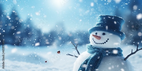 christmas snowy winter snowman snowflakes falling background cinematic photo