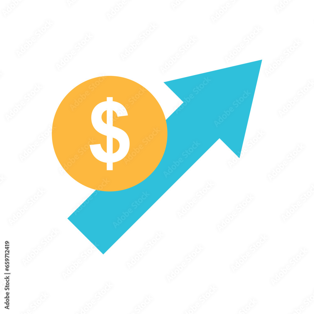 coin money dollar cash value rise with blue arrows pointing up represent financial profit economic growth outline coin money dollar cash value rise with blue arrows pointing up represent financial profit economic growth outline