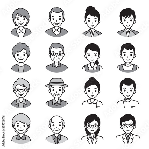 顔のアイコン. 様々な人物の顔のイラスト.