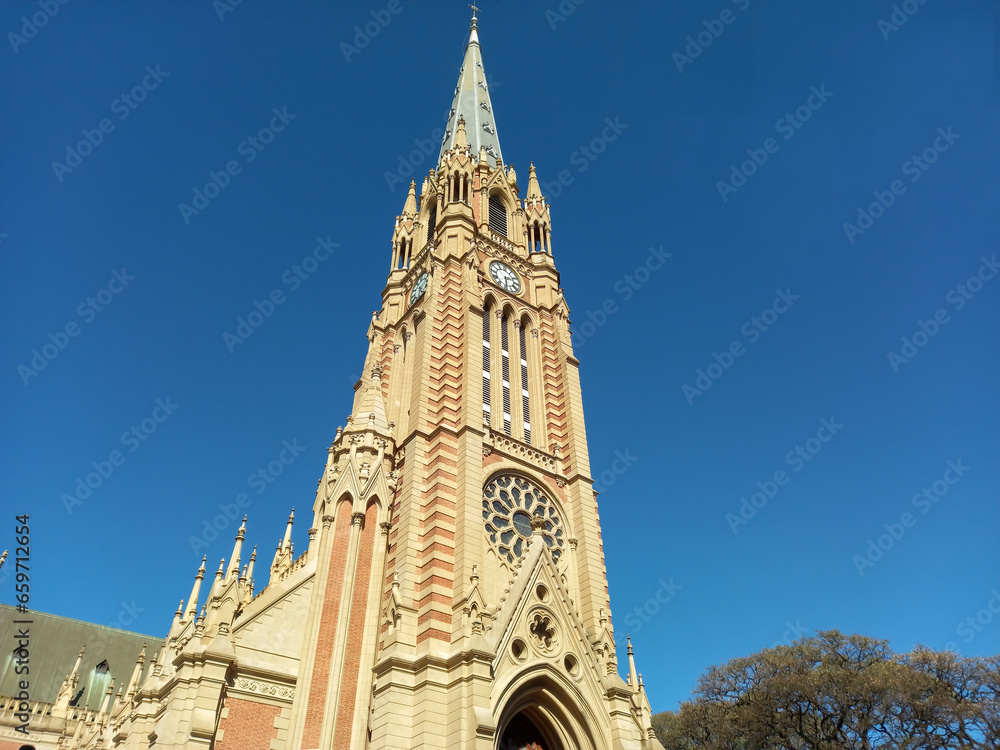 Neogothic facade of San Isidro Labrador Cathedral, from 1898, in Buenos Aires Province, Argentina