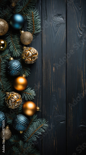 Wooden background with christmas toys and decorations. new year and christmas concept.