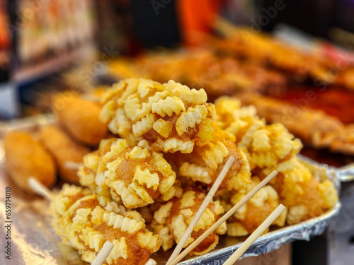 potato hotdog bread, korean food