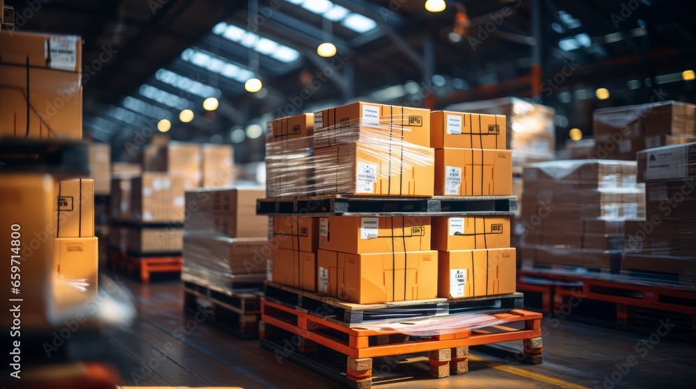Warehouse Stocked with Products Represents the Complex Logistics of Modern Commerce Warehouse Stocked with Products Represents the Complex Logistics of Modern Commerce