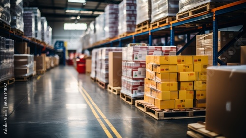 Warehouse Stocked with Products Represents the Complex Logistics of Modern Commerce photo