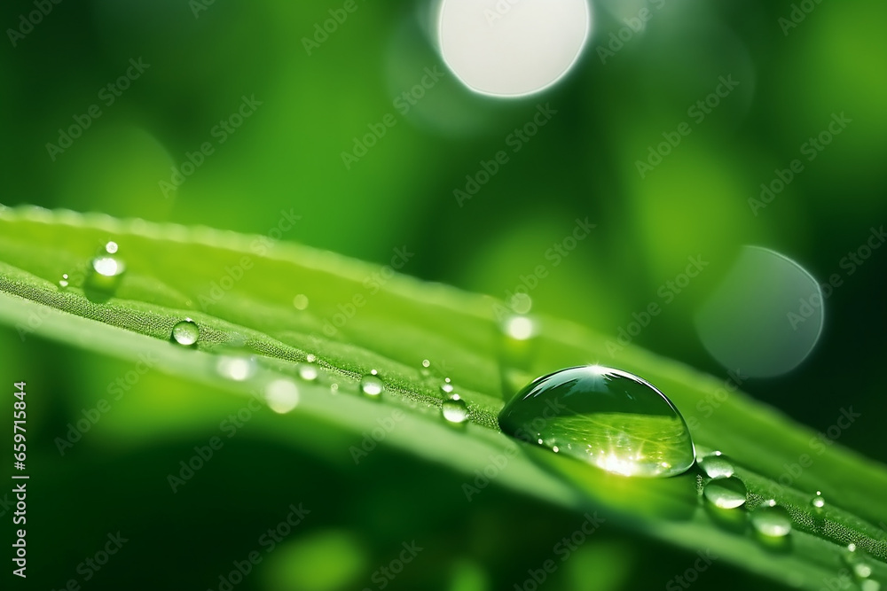Macro Shot of Water Drop over Green Grass Leaf - Relaxation with Water Ripple Drops Concept - Created with Generative AI Tools Macro Shot of Water Drop over Green Grass Leaf - Relaxation with Water Ripple Drops Concept - Created with Generative AI Tools