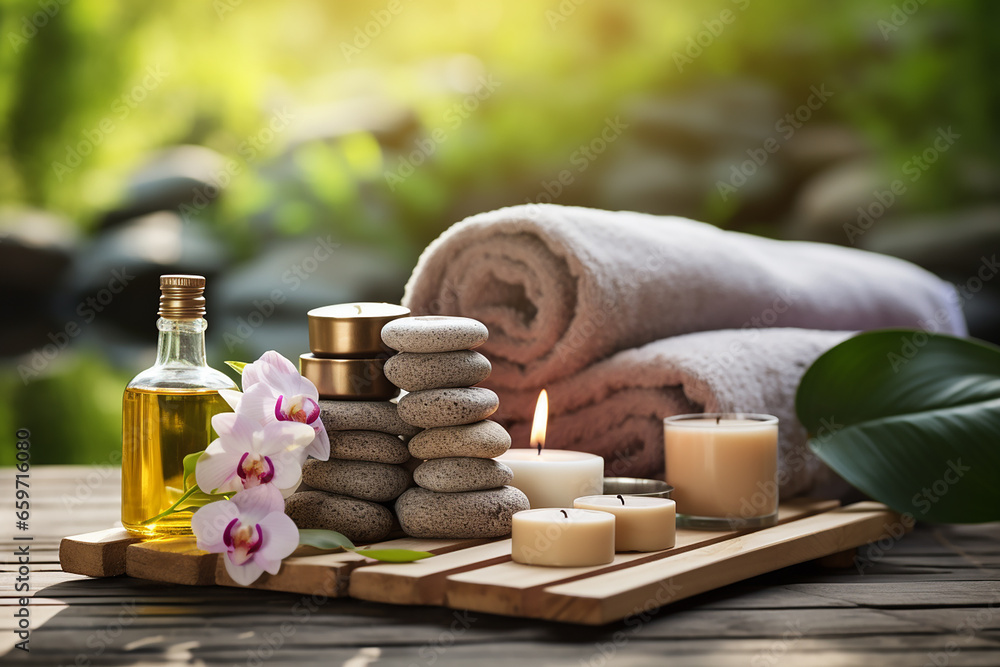 Outdoor Spa Setting - Created with Generative AI Tools Outdoor Spa Setting - Created with Generative AI Tools