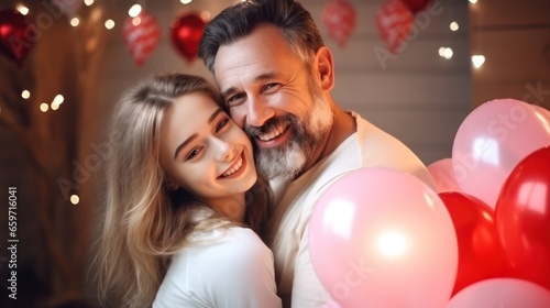 father day, cute teen girl hugging mature middle age dad. Love, kiss, care, happy smile enjoy family time. celebrate special occasion, happy birthday, merry Christmas. special day