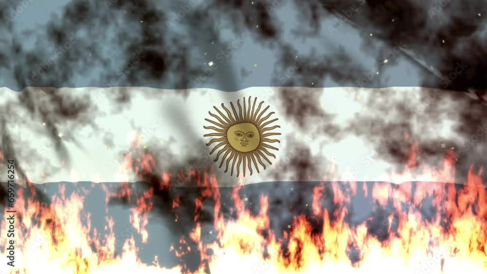 アルゼンチンの国旗と炎 アルゼンチンの国旗と炎