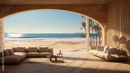 table and chairs on the beach HD 8K wallpaper Stock Photographic Image