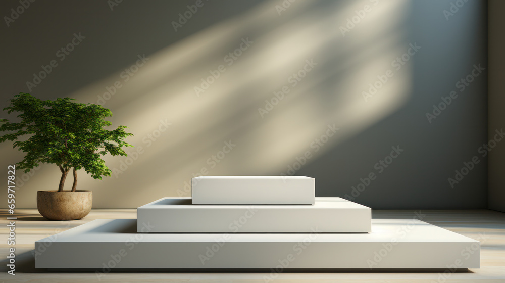 Minimalist podium pedestal background for product display, Packaging showcase, Elegant smooth and polished surface. Generative AI Minimalist podium pedestal background for product display, Packaging showcase, Elegant smooth and polished surface. Generative AI