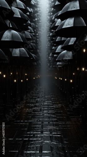vertical background with black umbrellas  gloomy moody atmosphere. 