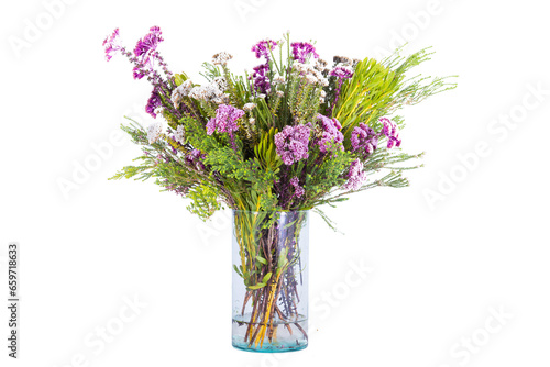 ฺBeautifullyFlowers arranged in vases and baskets.