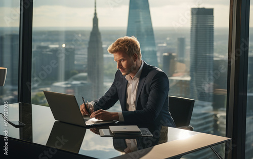 Successful startup CEO sitt...