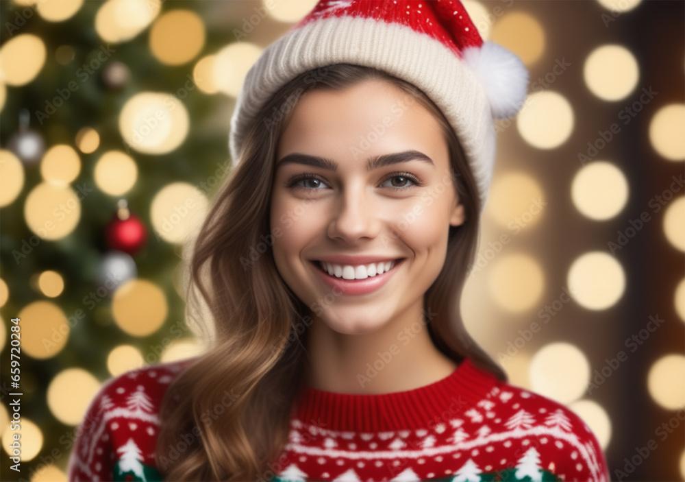 beautiful young woman wearing christmas sweater beautiful young woman wearing christmas sweater