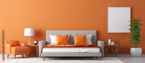 Orange vintage bedroom suite in hotel with TV rendered in