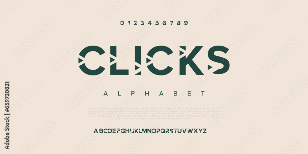 Click Modern abstract digital alphabet font. Minimal technology typography, Creative urban sport fashion futuristic font and with numbers. vector illustration - obrazy, fototapety, plakaty 
