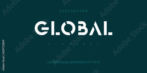 Global Modern abstract digital alphabet font. Minimal technology typography, Creative urban sport fashion futuristic font and with numbers. vector illustration