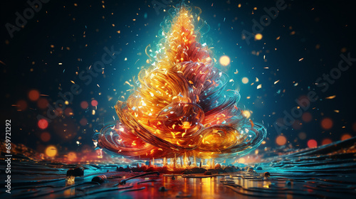 Colourful - Colorful Christmas Holiday Tree illustration similar to holiday setting - Created using Generative AI