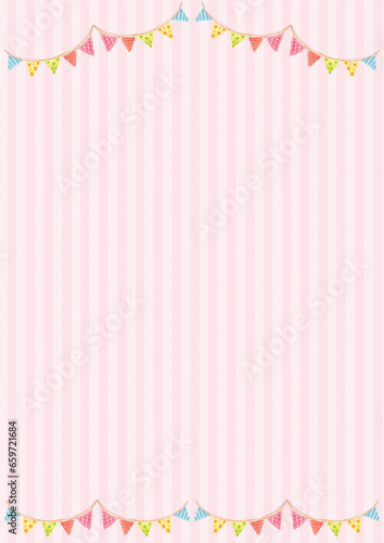 色鉛筆で描いたかわいい柄のガーランドフレームピンク色背景