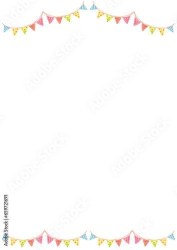 色鉛筆で描いたかわいい柄のガーランドフレーム-縦型