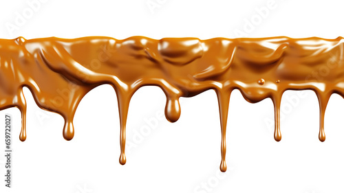 melted caramel dripping on white background - generative ai