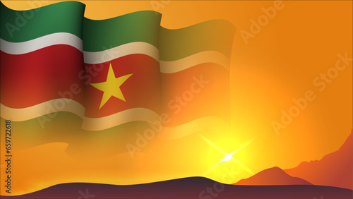 suriname waving flag background design on sunset view vector illustration