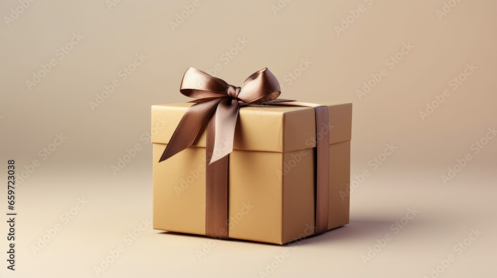Gift box with golden background, Copy space, Present, Celebration, Surprise. Generative AI Gift box with golden background, Copy space, Present, Celebration, Surprise. Generative AI