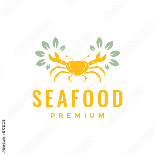 delicious cuisine nature leaves crab seafood taste colorful logo design vector icon illustration
